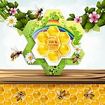蜜蜂鲜花绿叶蜂巢背景