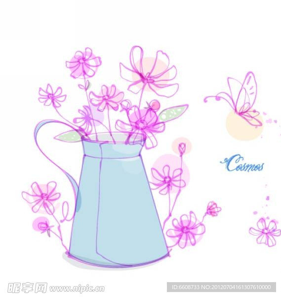 花瓶鲜花蝴蝶背景