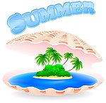 贝壳里的夏季海边风景