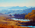 油画 山间水坝