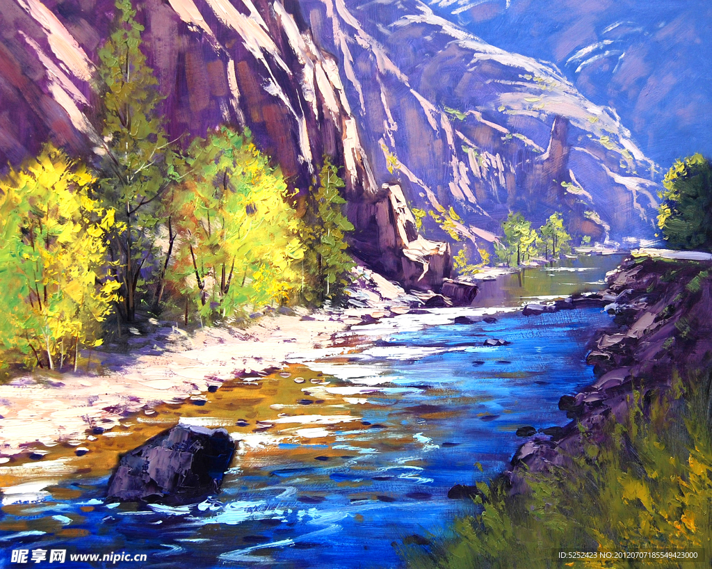 油画 山涧流水