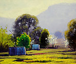 油画 农场树木