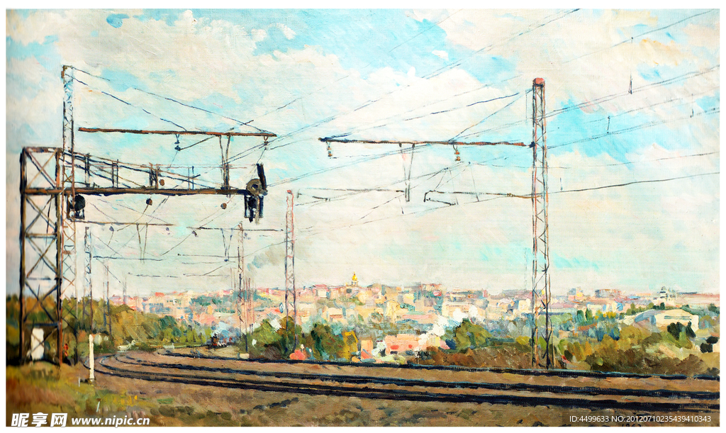 铁路风景油画