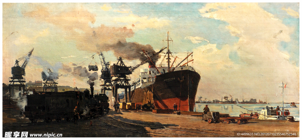 港口风景油画