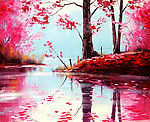 油画 秋日湖水