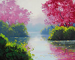 油画 清雾流水