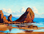 油画 海岸岩石