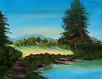 油画 湖岸景色