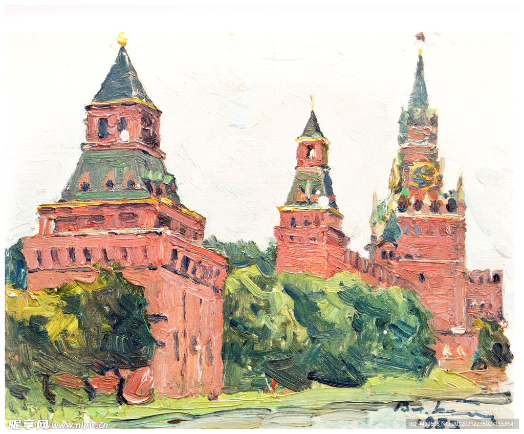 城堡建筑风景油画
