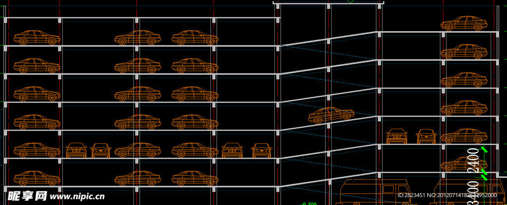 室内停车库 剖面图