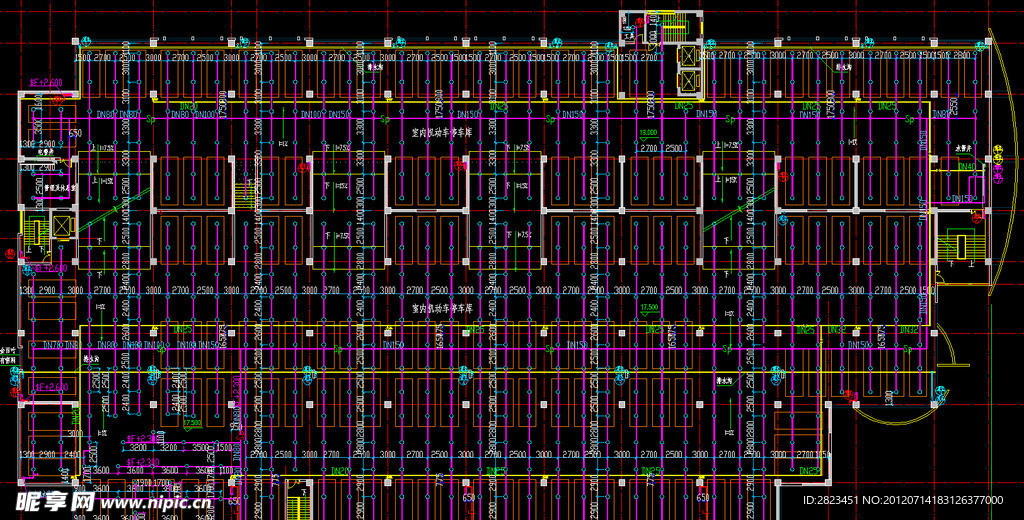 停车库 七层给排水消防平面