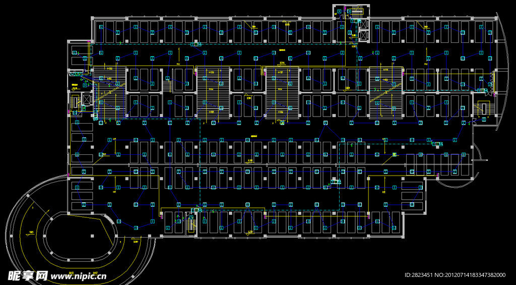 停车库 五层消防平面布线图