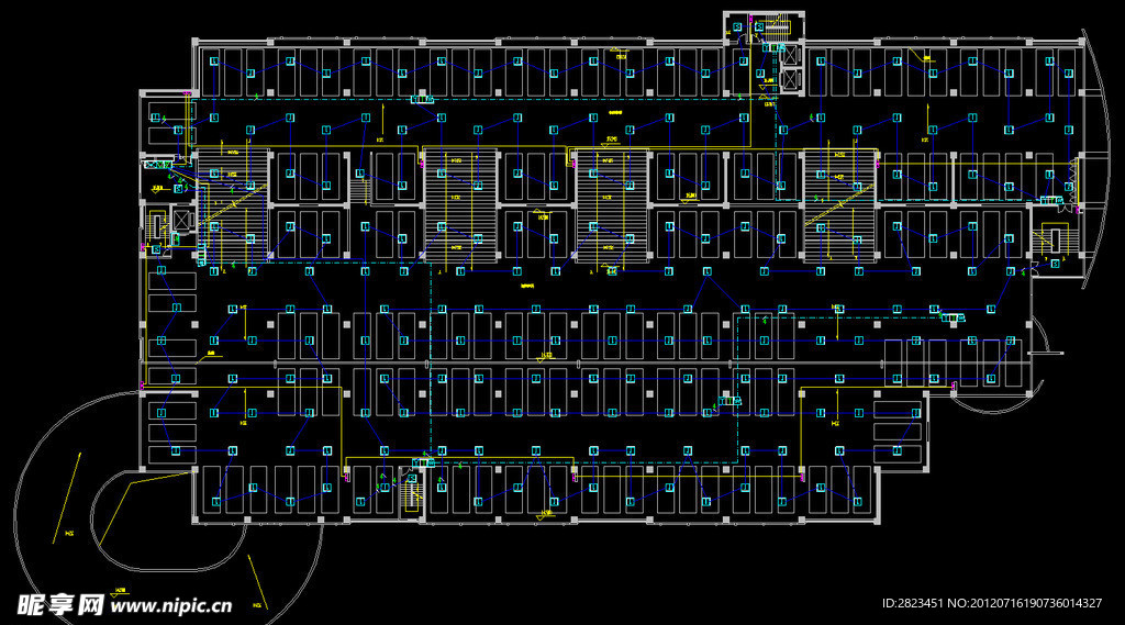 停车库 六层消防平面布线