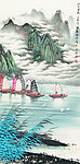 水墨山水画 帆船