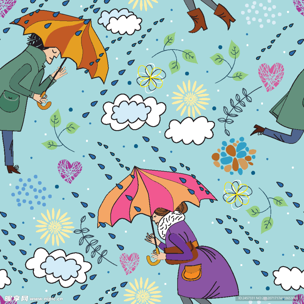 雨天打着雨伞的美女背景