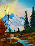 油画 雪山河流