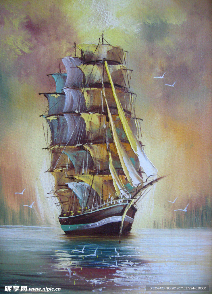 油画 帆船