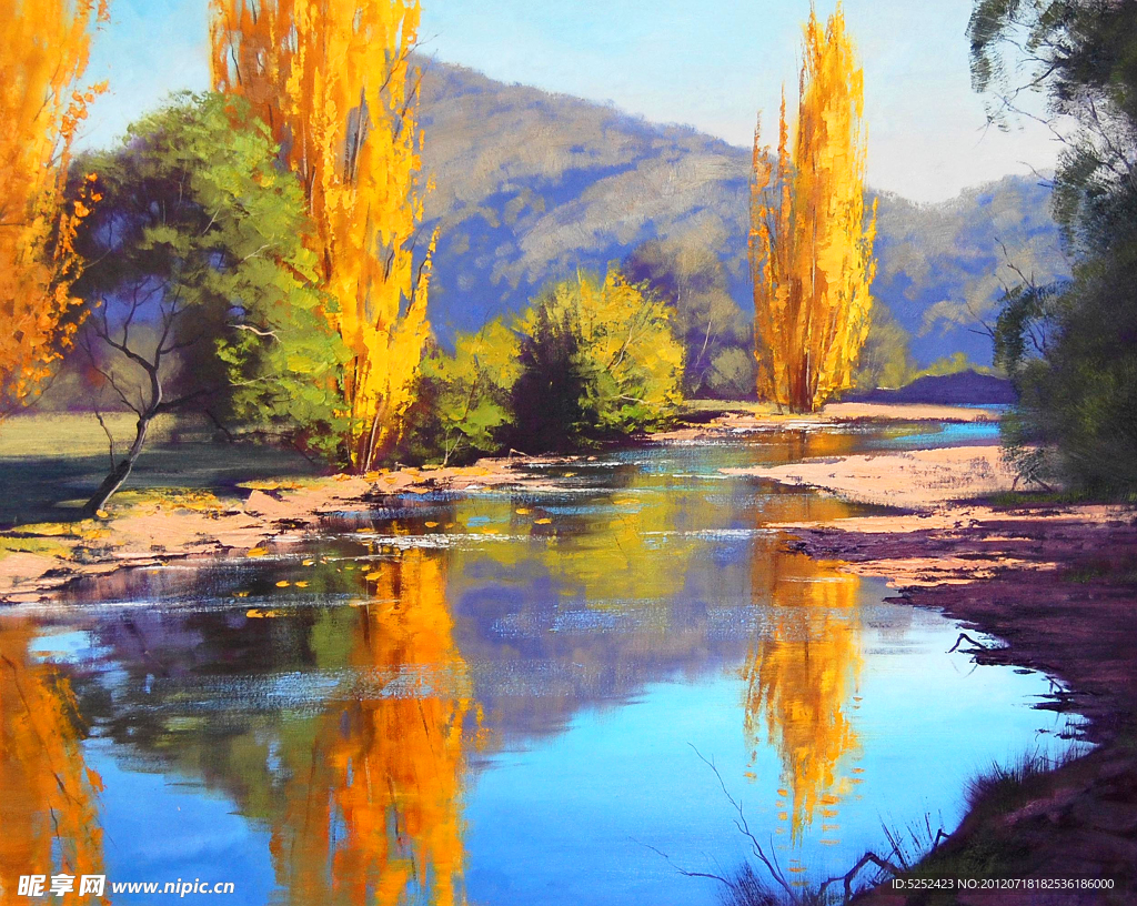 油画 河岸秋色