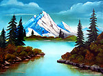 油画 雪山湖泊