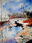 油画 冬季小河