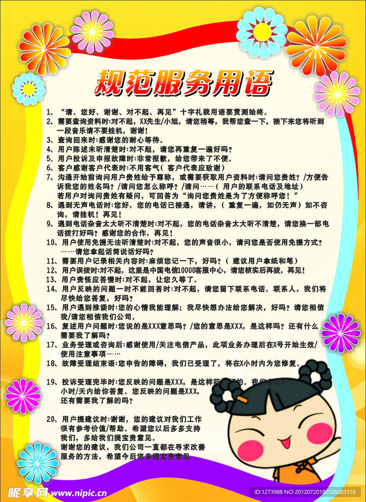 中国电信规范服务用语海报