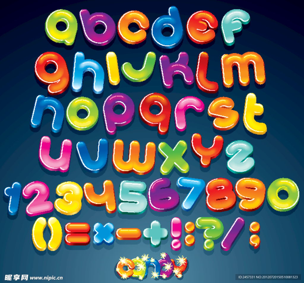 七彩可爱字母数字符号