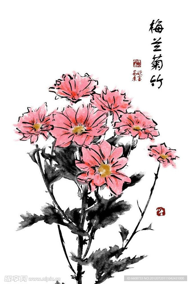 盛开鲜花国画