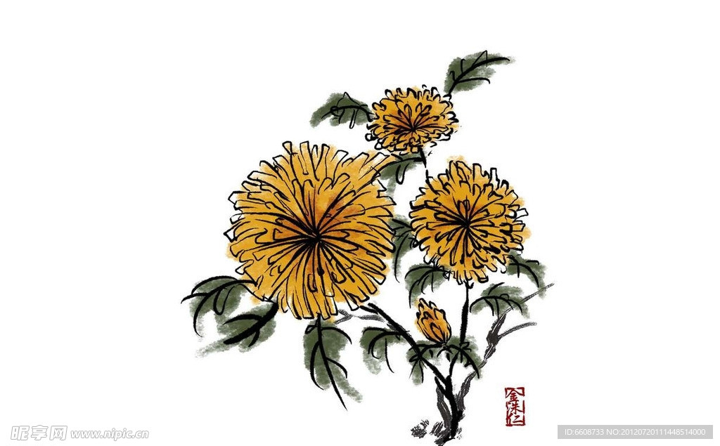 鲜花花朵水墨画