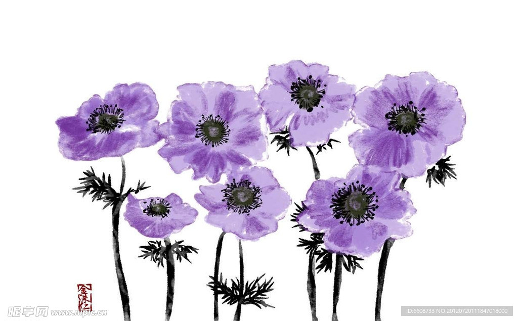 蓝花水墨画