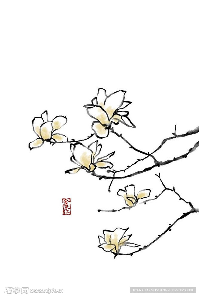 鲜花水墨画