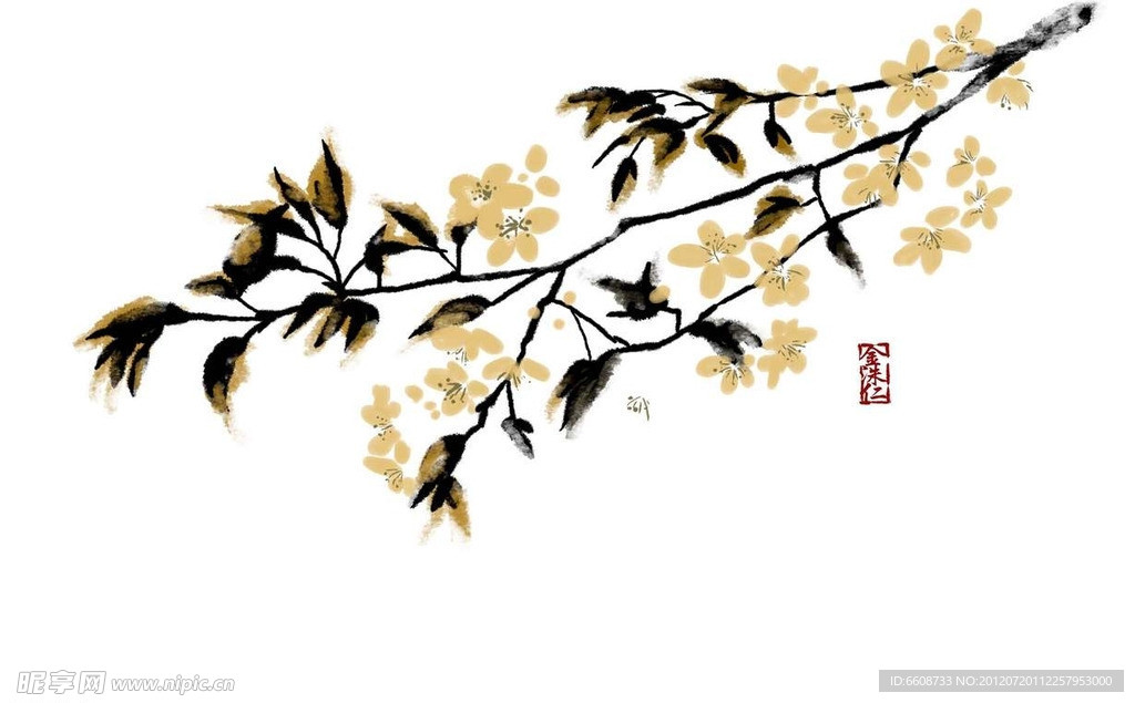鲜花水墨画
