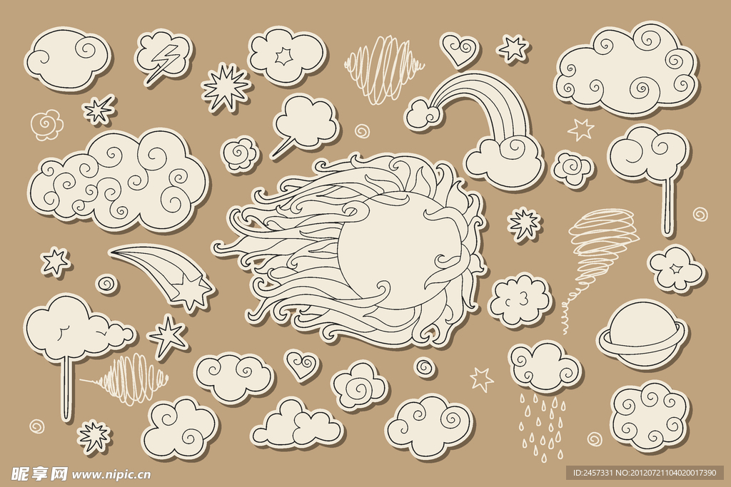 卡通天气云朵图标 标签