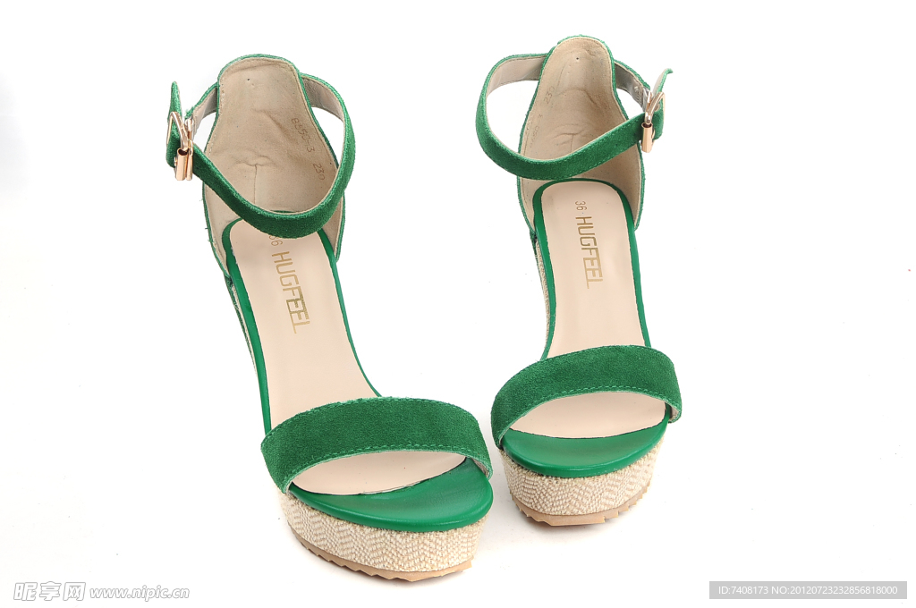 草绿色女款坡跟厚底凉鞋