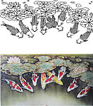 艺术玻璃矢量图 九鱼图 刻绘图