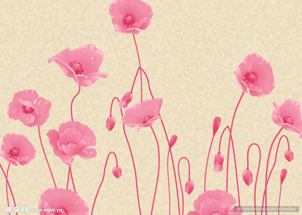个性壁画 大型壁画 粉色花朵