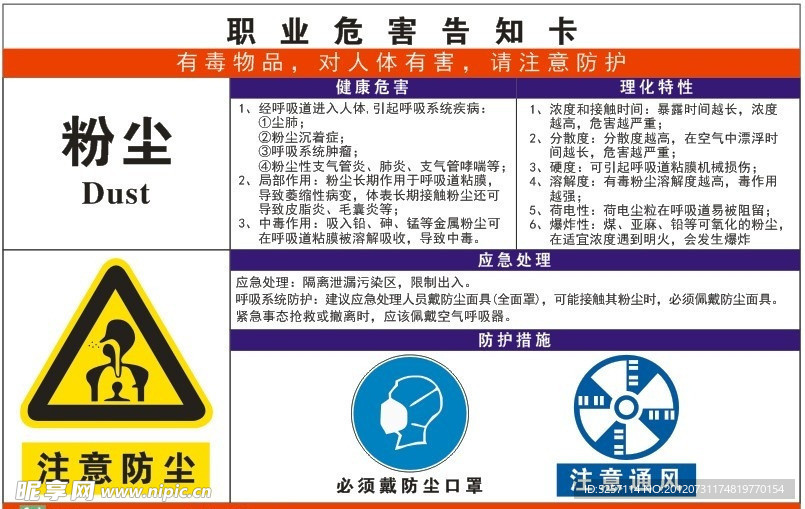 职业危害告知卡 粉尘