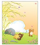 愉悦心声 小熊 蝴蝶 石头 白云 花草 树