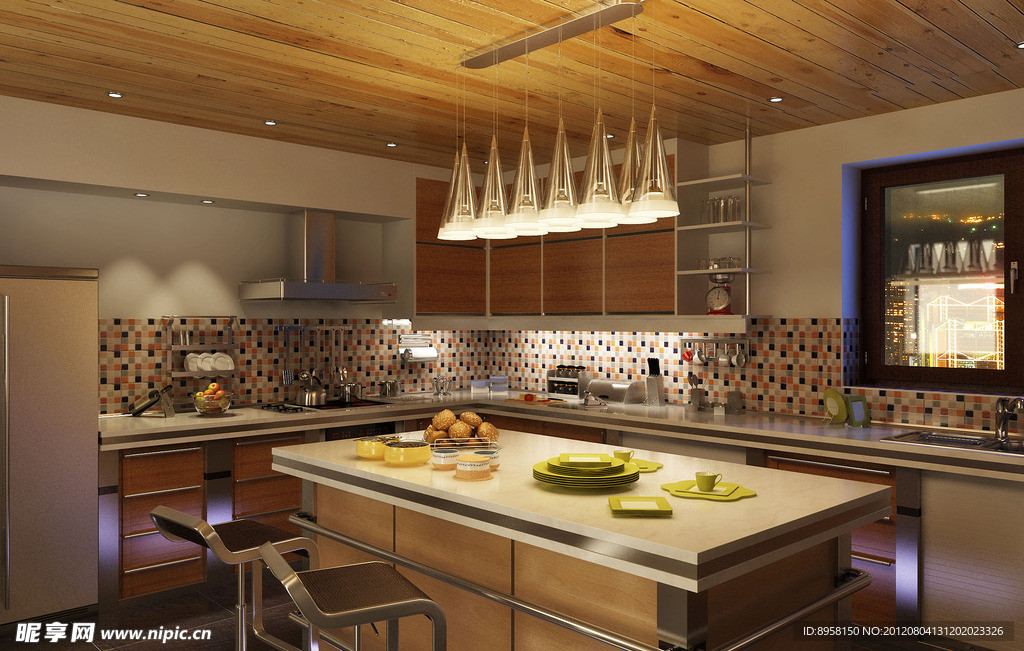 3D现代整体厨房模型