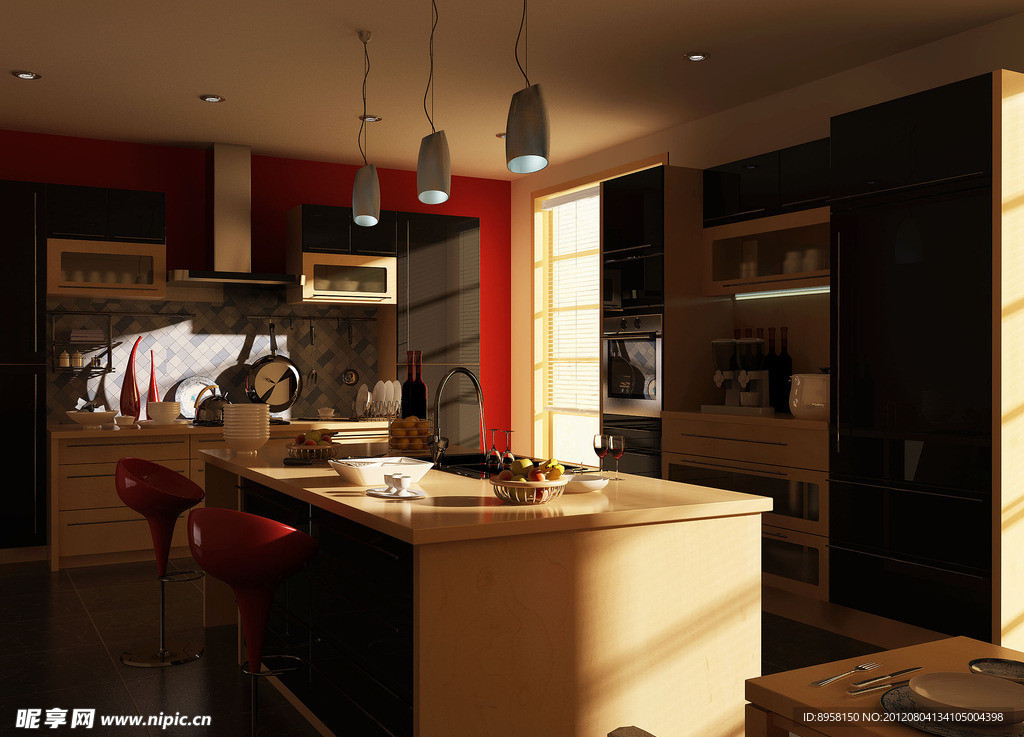 3D现代整体厨房模型