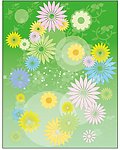 绿色花间 太阳花 绿色底色