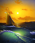 油画 海浪帆船