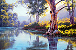 油画 河岸树景