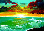 油画 海洋落日