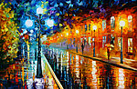油画 都市雨夜