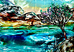 油画 河流景色