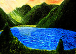油画 山间湖泊