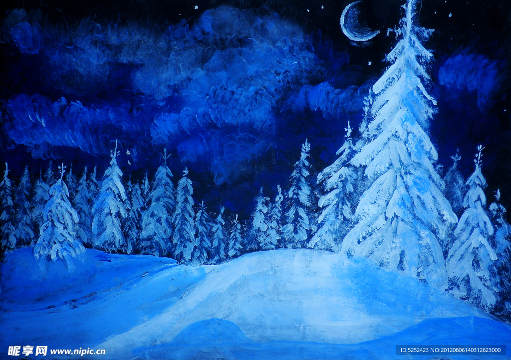 油画 雪夜