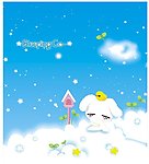 云端漫步 雪 云 小熊 小鸡 草
