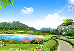 蓝天白云绿草地