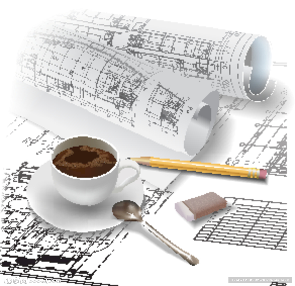 建筑工程图 咖啡 办公用品